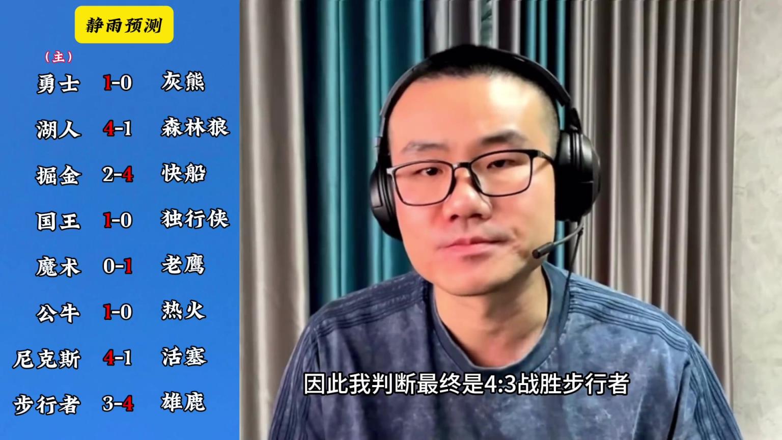 你赞成吗？静雨对工具部季后赛球队的展望：勇赢熊 湖船尼鹿晋级